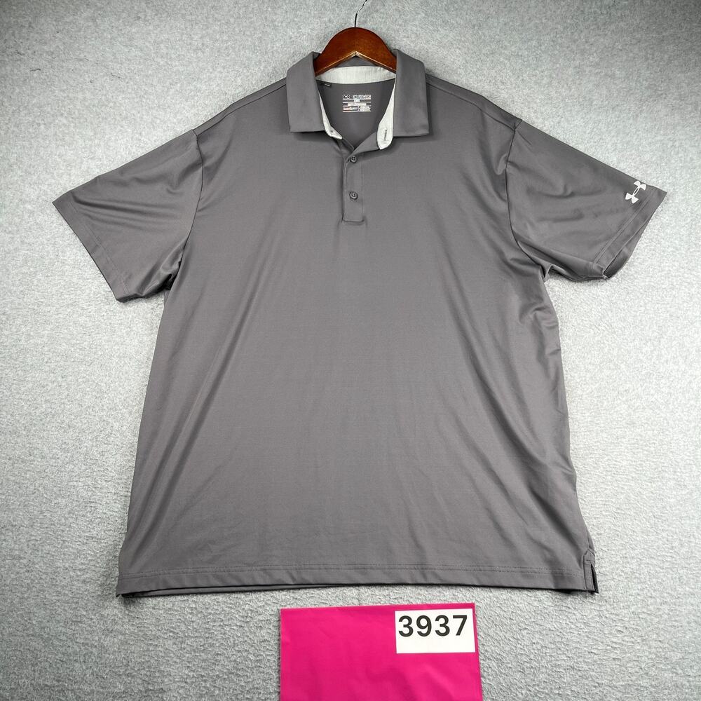 Under Armour Heatgear Polo Shirt Gray Performance Mens 2XL Loose